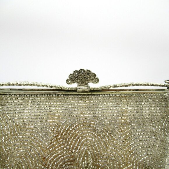 Antique Beaded Purse Heavily Beaded with Silvered Mercury Glass Beads Silver - Picture 8 of 12